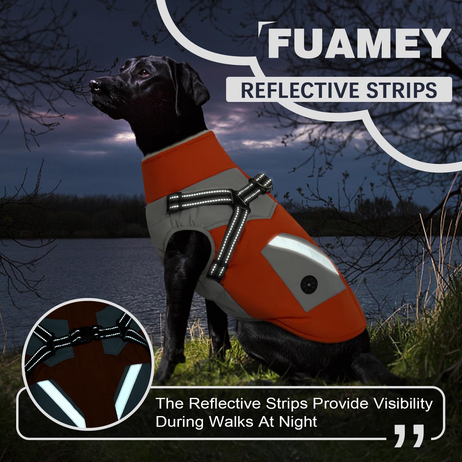 Fuamey Dog Jacket - Waterproof Winter Coat With Built-In Harness & Reflective Vest - Extra Large Orange Xl With Poop Bag Pockets